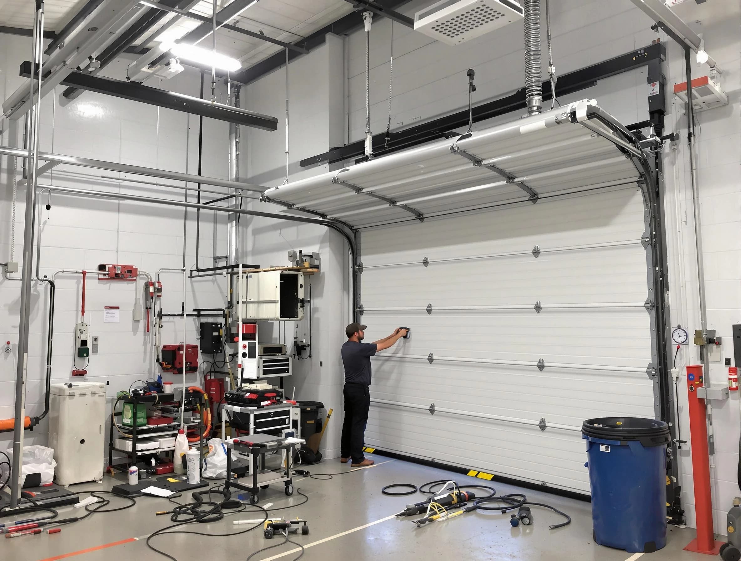 Everett Garage Door Repair certified technician performing commercial door repair at a Everett business facility