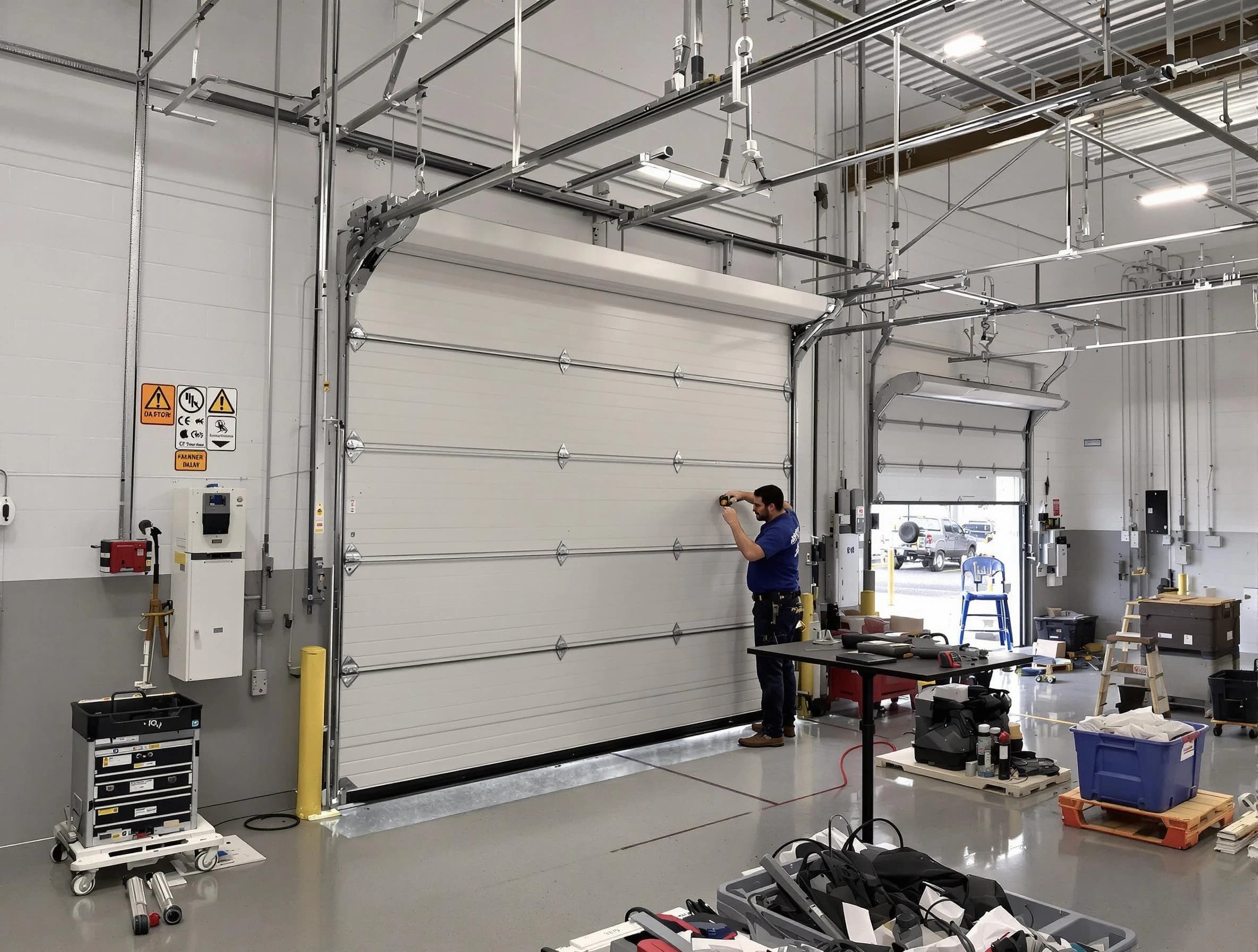 Commercial garage door repair being performed by Everett Garage Door Repair expert in Everett
