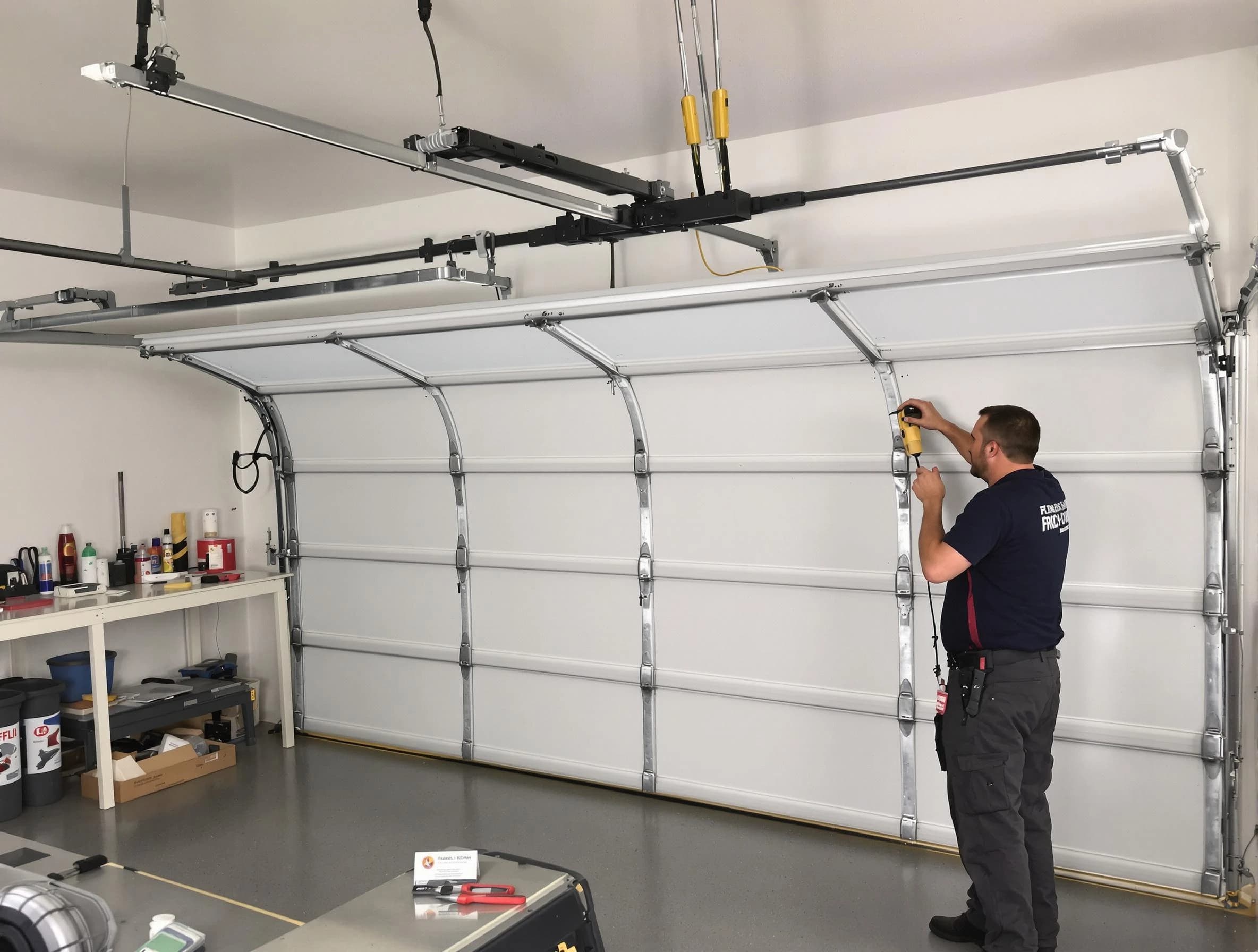 Everett Garage Door Repair certified technician performing overhead door system repair in Everett