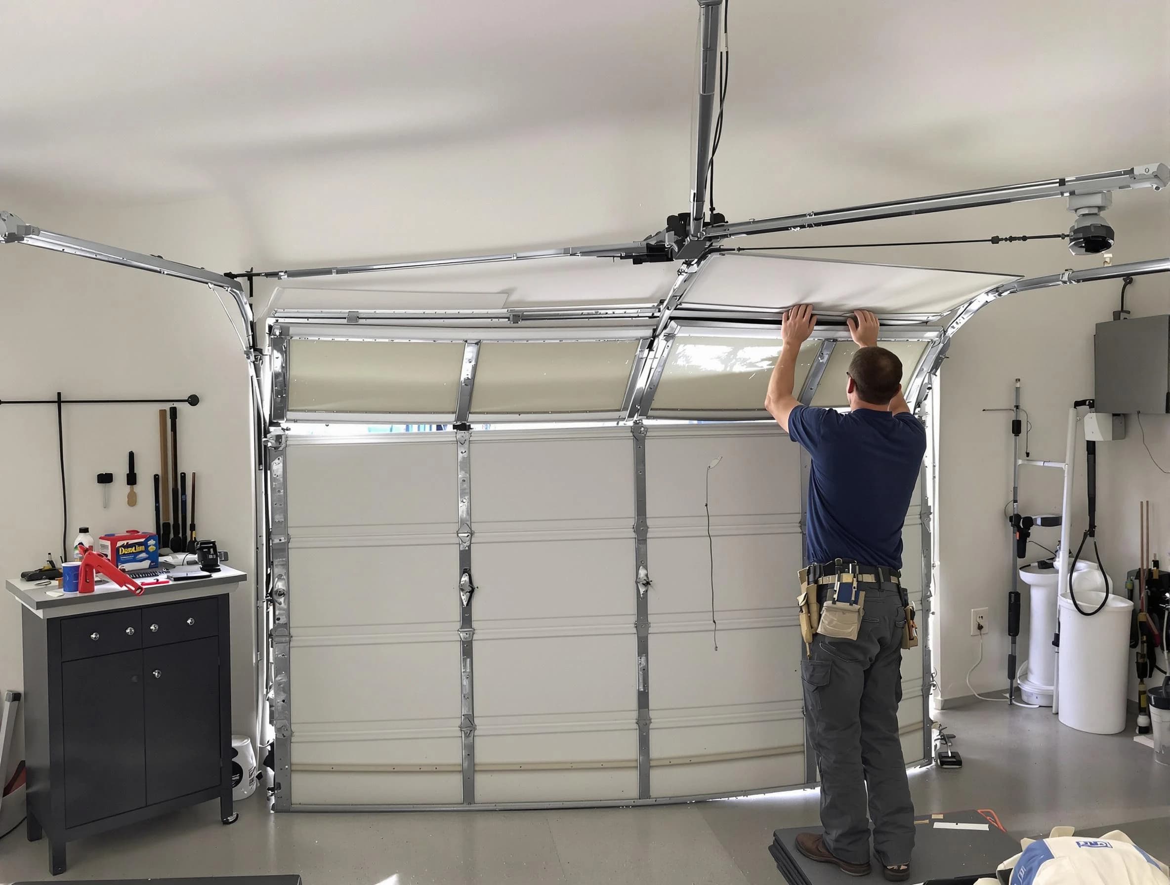 Everett Garage Door Repair specialist performing precise section replacement on Everett garage door