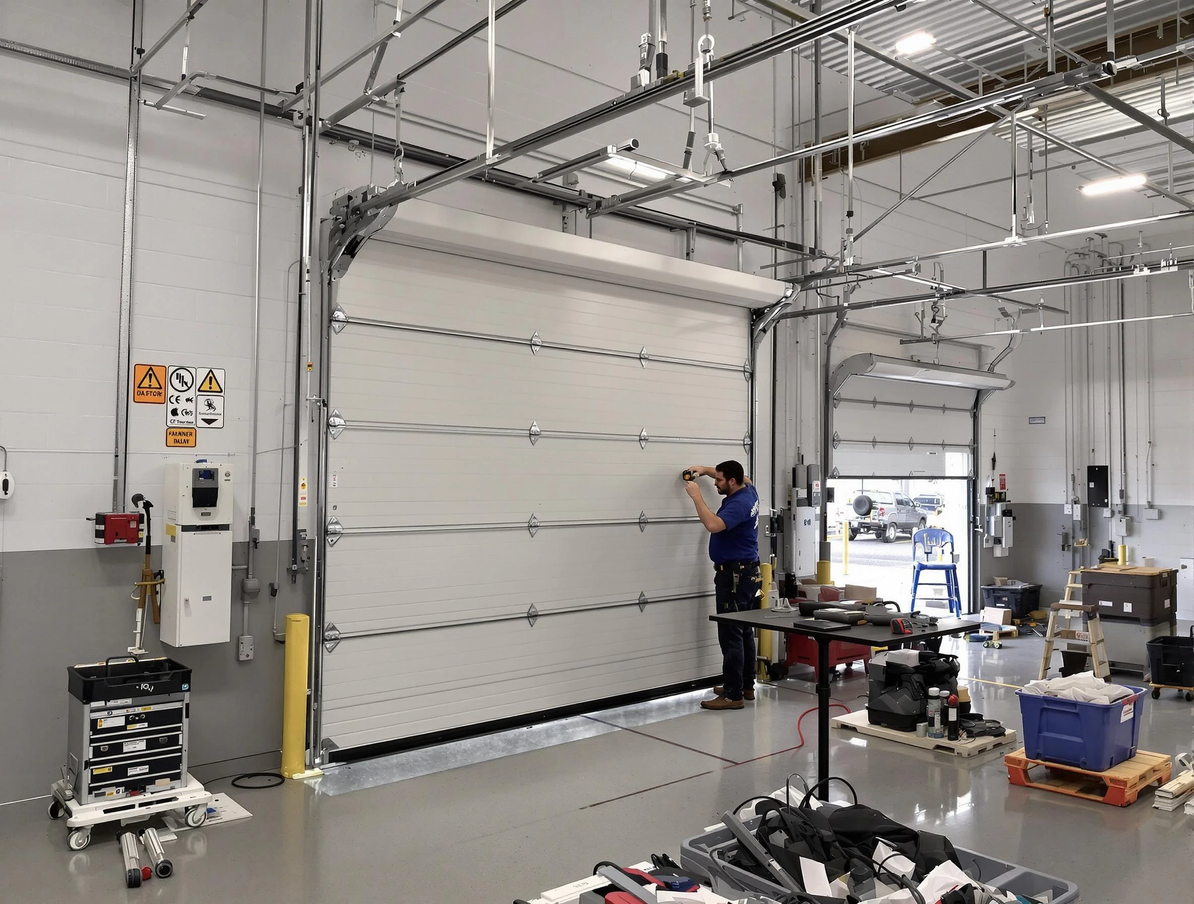 Commercial garage door repair being performed by Everett Garage Door Repair expert in Everett