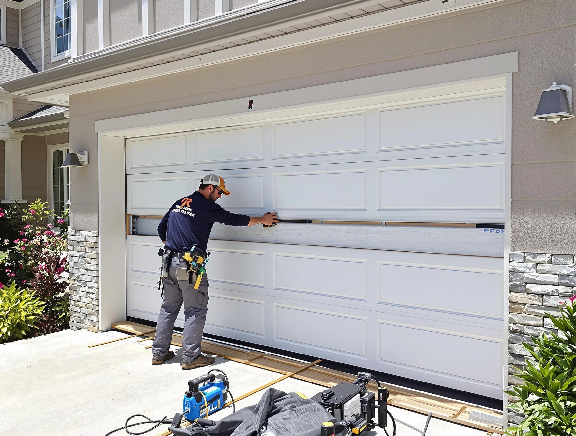 Everett Garage Door Repair team performing complete garage door replacement at Everett residence