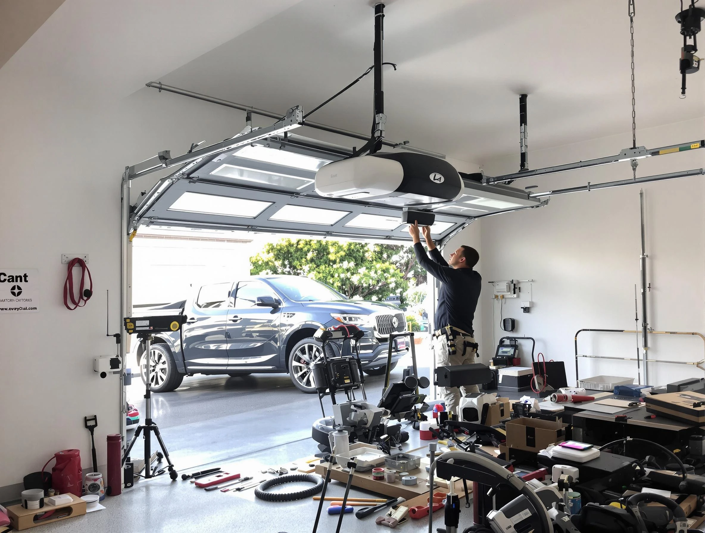 Everett Garage Door Repair specialist installing smart garage door opener system in Everett home