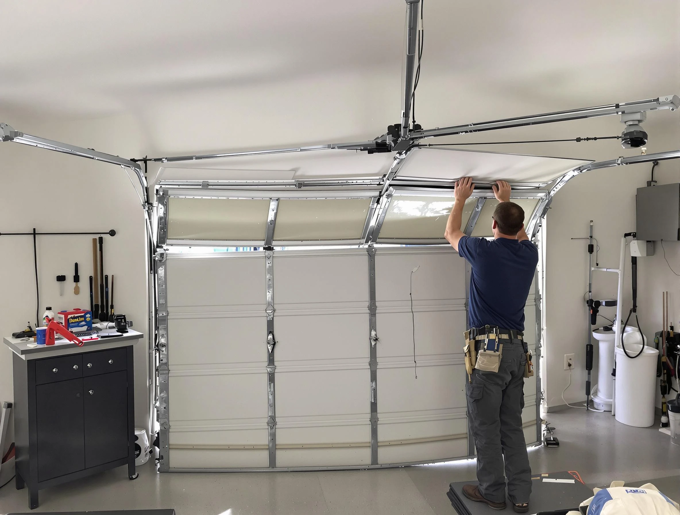 Everett Garage Door Repair specialist performing precise section replacement on Everett garage door