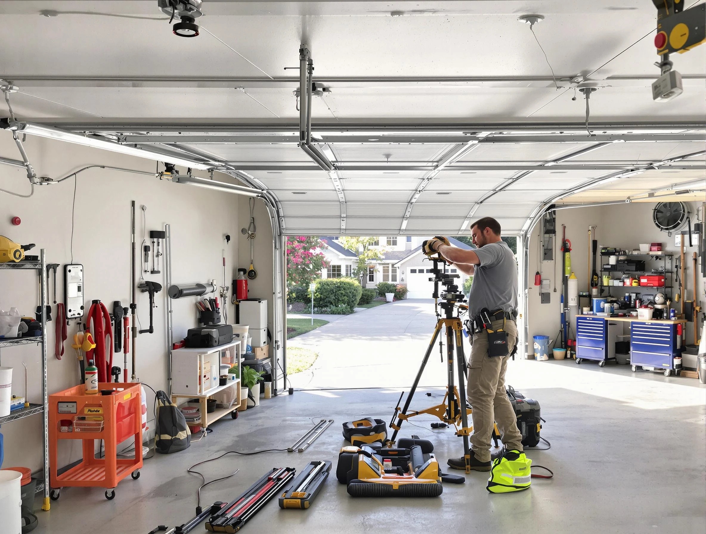 Everett Garage Door Repair specialist performing laser-guided track alignment in Everett